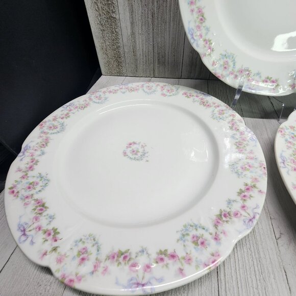 Vintage Bassett Limoges Dinner Plates Pink White Flower Austria 9.5 in Set Of 3 - Picture 5 of 11